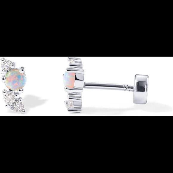 14K Gold Plated Solid 925 Sterling Silver Post Cubic Zirconia Flat Back Earrings - Picture 1 of 7